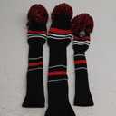 Golf Club Head Covers Knit for Woods Driver Fairway Hybrid Headcovers Knitted Pom Pom Stripes Pattern for Main 3 Wood Clubs 3 Pack