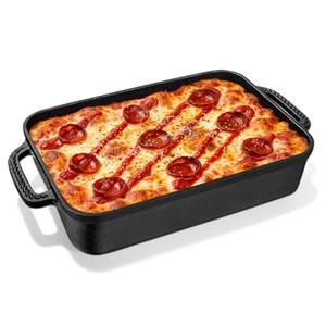 Lvmol Cast Iron Detroit Pizza Pan - 9x13 Inch Pre-Seasoned Deep Baking Dish for Casserole, Focaccia, Lasagna