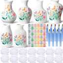 Fuyoooo 6 Sets Paint Your Own Vases Unpainted White Vases Ceramic Painting Kit for Adults with Paint Brushes, Underglaze Paints and Palettes for Christmas Birthday Party Activity Gift Art DIY Supplies