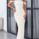 PRETTYGARDEN Womens 2026 Summer Off The Shoulder Dress Ruched Bodycon Sleeveless Split Cocktail Party Maxi Dresses (White, XL)