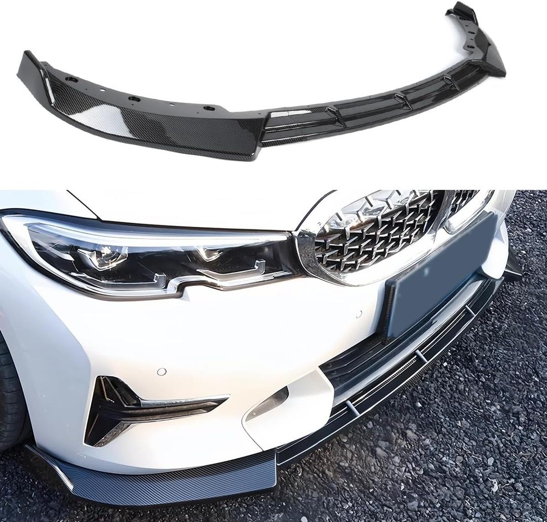Front Lip Compatible with BMW G20 Base 3-Series 2019-2022, V Style Fits for 330e 330i, Bumper Air Dam Lower Chin Spoiler Splitter, Protection Body (Carbon Fiber Pattern)