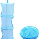 Mesh Hanging Storage Basket With 3 Compartments Foldable Hanging Storage Organizer Net Bag for Toys Storage, Space Saver Sundries Clothes Bra Underwear Socks Drying Basket Laundry Hamper (Blue)