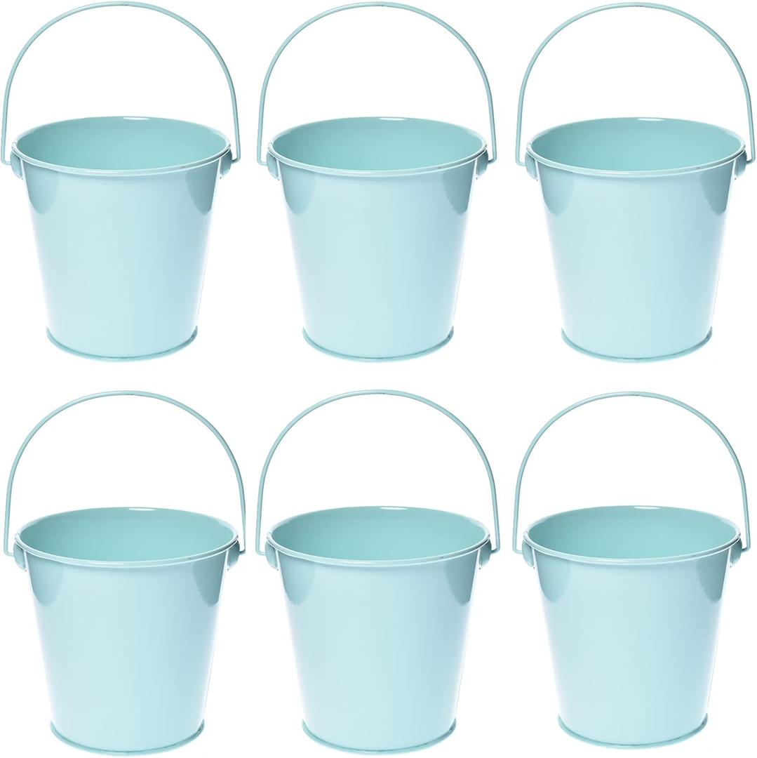 Small Metal Buckets with Handle, 6 Pack 4.3 Inch Colored Galvanized Bucket for Kids,Classroom,Crafts,and Party Favors (Green Blue, 4.3" Top)