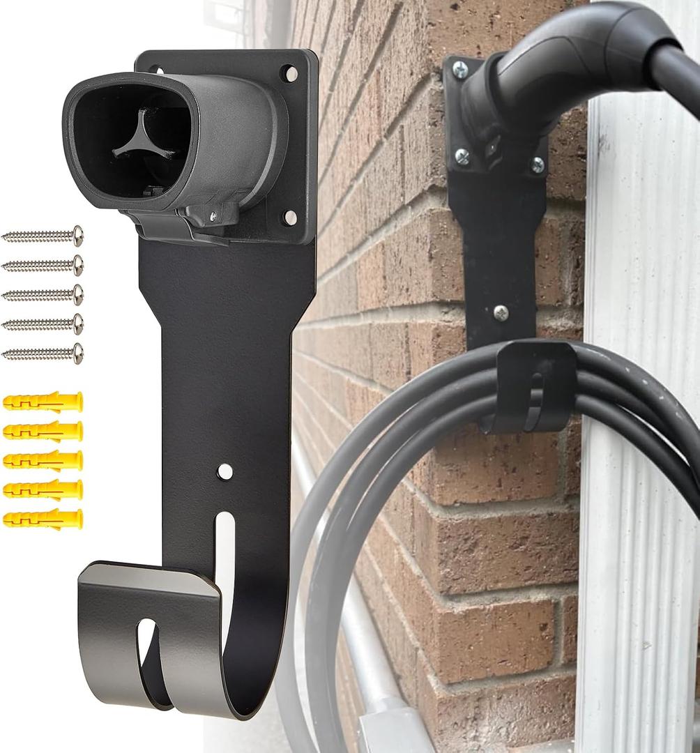 Anina EV Charger Holder for Tesla Car Charging Plug J-Hook Wall-Mount Electric Vehicle Cable Organizer Compatible with Tesla Model X/Y/3/S Heavy-Duty Steel Nozzle Holster Dock