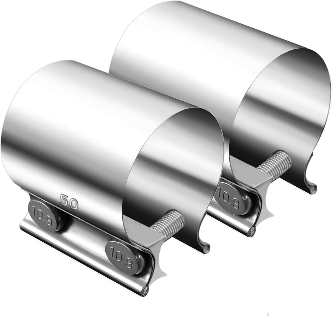 Dianrui 2PCS 2" Butt Joint Stainless Steel Clamp Band,2" Universal Widening Clamp Fit for Exhaust System
