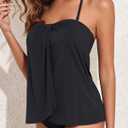 Tempt Me Two Piece Tankini Bathing Suits for Women Halter Bandeau Swim Top with Bottom Flyaway Tummy Control Swimsuit (Black, M)