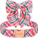 Unique style paws Dog Collar with Tie Pink & Green Plaid Dog Collar Best Gifts for Small Medium Large Dogs -S