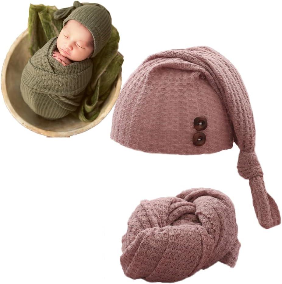 Newborn Photography Wrap Boy Girl Baby Photo Wraps Outfits Stretch Crochet Blanket Props (Pink)