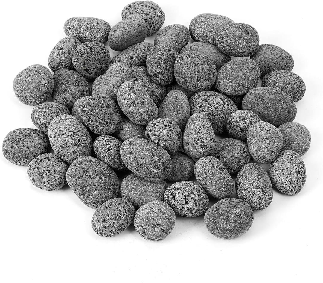 Skyflame Black Natural Tumbled Stones Round Lava Rock Pebbles for Indoor Outdoor Gas Fire Pit | Fireplaces | Garden Landscaping Decoration | Cultivation of Potted Plants | 10 Pounds | 1/2-1 Inch Size (1/2"-1"(10lb))