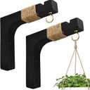 2 Pack Plant Hanger Hooks for Indoor Hanging Plants, Farmhouse Wooden Hanging Basket Wall Hooks for Outdoor Flower Pots Lanterns Wind Chime Lights Garden Decoration (Black)