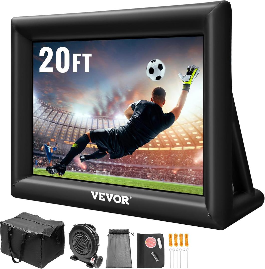 VEVOR Inflatable Movie Screen 20FT Inflatable Projector Screen for outside with 350W Air Blower Inflatable Screen Oxford Fabric Material Blow Up Screen for Outdoor Movie Supports Front/Rear Projection