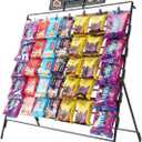 Chip Rack Display Stand with 60 Clips, 7 Rows Snack Retail Display Rack, Chip Bag Holder for Party, Snack Bar Station for Concession Stand, Candy Display (Black)