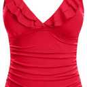 Yonique Women's Tankini Top Only Tummy Control Bathing Suit Top Ruffle Swimsuit Top V Neck Swim Tank Top No Bottom (Medium, Red)