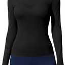 ATTRACO Women's Long Sleeve Shirts Crew Neck Thermal Tops Undershirts Slim Fit Base Layer Breathable (Medium, Black-2)