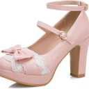 MEOTINA Cute Bow Heels Mary Janes Shoes Women Dress Platform Strappy High Heels Kawaii Shoes (6, Lace Pink)