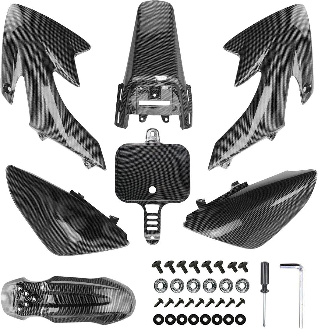 PRO BAT 7 PCs Carbon Fibre Plastic Fairing Fender Kit 125cc Dirt Pit Bike CRF 50 CRF50 Apollo Black