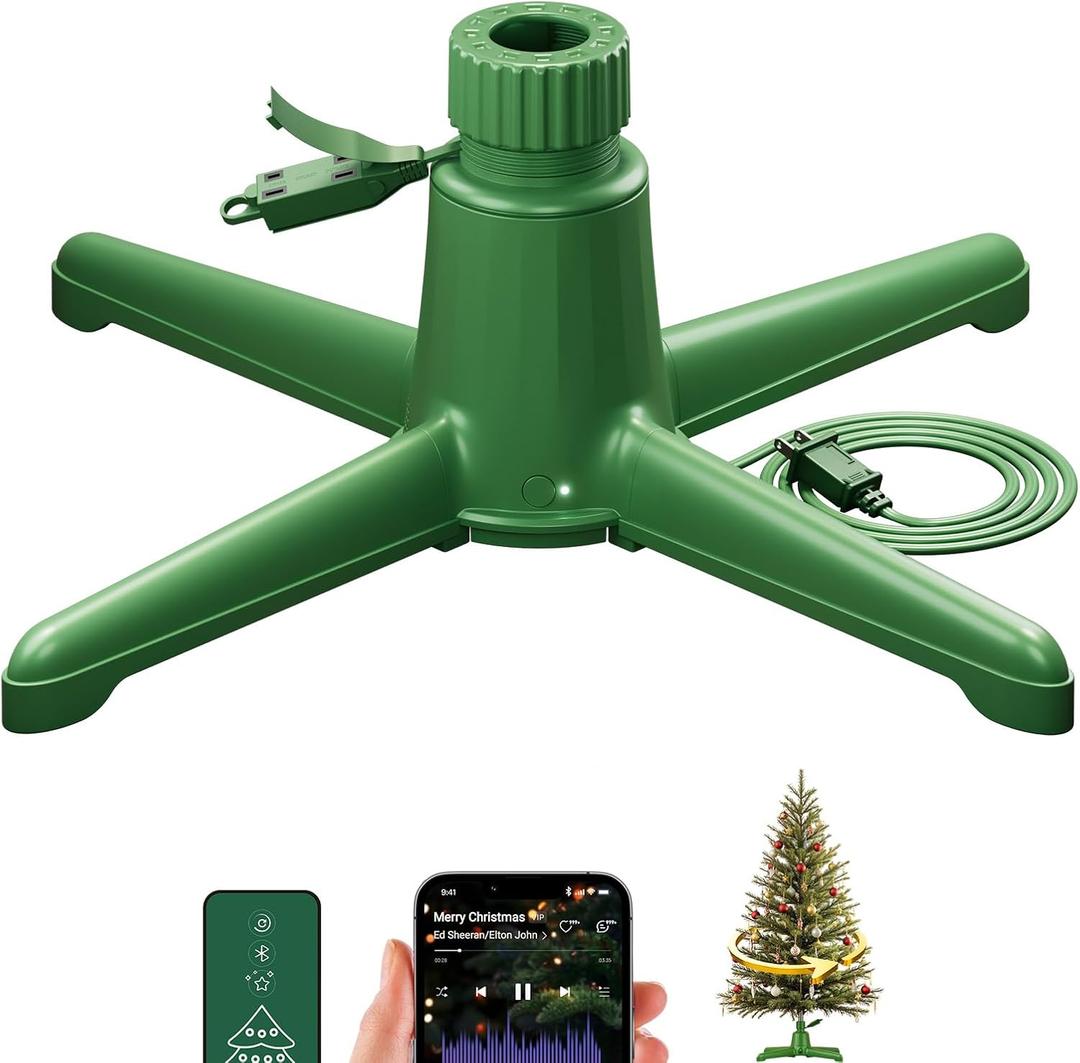 DG-Direct Musical 360 Rotating Christmas Tree Stand with Remote, Anti-Tilt Silent Spin Base, 3 Light Output Ports (800W), Fits 9ft 120lb Artificial Trees, Compatible with 1.252in Poles