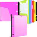 INFUN All-in-one Telescoping Binder Notebook, Refillable 3 Ring Notebook Binder with 1 Plastic Movable Pocket Folder,5 Plastic Subject dividers and Graph Paper and College Ruled Paper- Pink