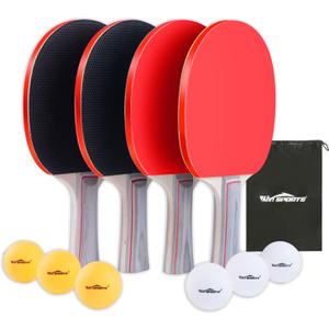 WIn SPORTS Ping Pong Paddle Set, Professional Table Tennis Racket Set with 6 Ping Pong Balls, Ping Pong Paddles 4 Player Set, Ping Pong Set Starter Kit