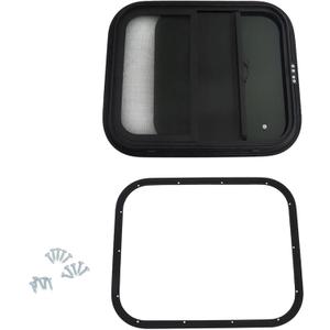 labwork 24W x 20H Aluminum Alloy Tempered Glass Window Horizontal Slider RV Window Cargo Trailer W/ Screen Black