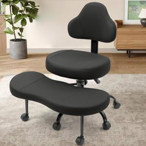 Cross Legged Office Chair, Criss Cross Desk Chair ADHD Meditation Kneeling Yoga Seat with Adjustable Height, Lumbar Support, Wider Footrest and Wheels (Black) (D18)