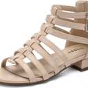 koppu Girls Dress Shoes Sandals Chunky Low Heels Ankle Strap Flower Girl Wedding Party Shoes Nude Big Kid 3, Big Kid 3 