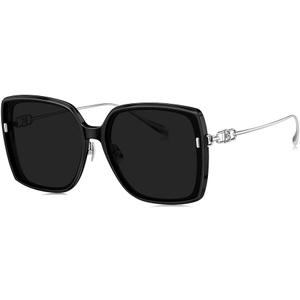 BOLON Women Trendy Elegant Oversized Square Sunglasses, Exclusive Eyewear Brand of EssilorLuxottica (Gloss Black/Silver/Grey Polarized)