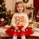 Toddler Girl Christmas Outfit Santa Claus Sweatshirt+Tutu Gauze Skirts Winter Clothes 1-7 Years (2-3T, New-begie)
