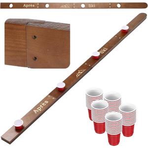 Shot Ski Board for 4 Persons, Vintage Wooden Shot Drinking Board with 50 Red Plastic Cups for Party Birthday Winter Gift Gathering Wine Decor Ornament Roulette Game (Aprs Ski)