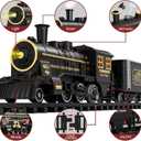 TEMI Steam Train Toy Set for Boys 3 4 5 6 7 Years, with Sounds & Light, Electric Classical Engine Locomotive for Kids, Rechargeable Model Train Kit for Christmas Tree, Cargo Car Railway Tracks
