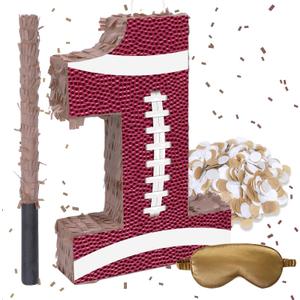 16Inch Football Number 1 Piata Includes Blindfold, Wooden Stick and Confetti for Game Day Tailgate Party Decorations - 15.8"x 11x 2.76