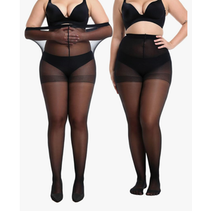 Women's 2 Pairs Plus Size Sheer Tights for Women - 20D Queen Size Control Top Pantyhose with Reinforced Toes, 3XL