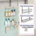 SWTYMIKI Over The Door Shower Caddy - 3 Tier Rustproof Hanging Shower Organizer with Adjustable Shelves, 28 Hooks & Soap Holder, Hanging Shower Rack Storage for Bathroom Accessories, Silver