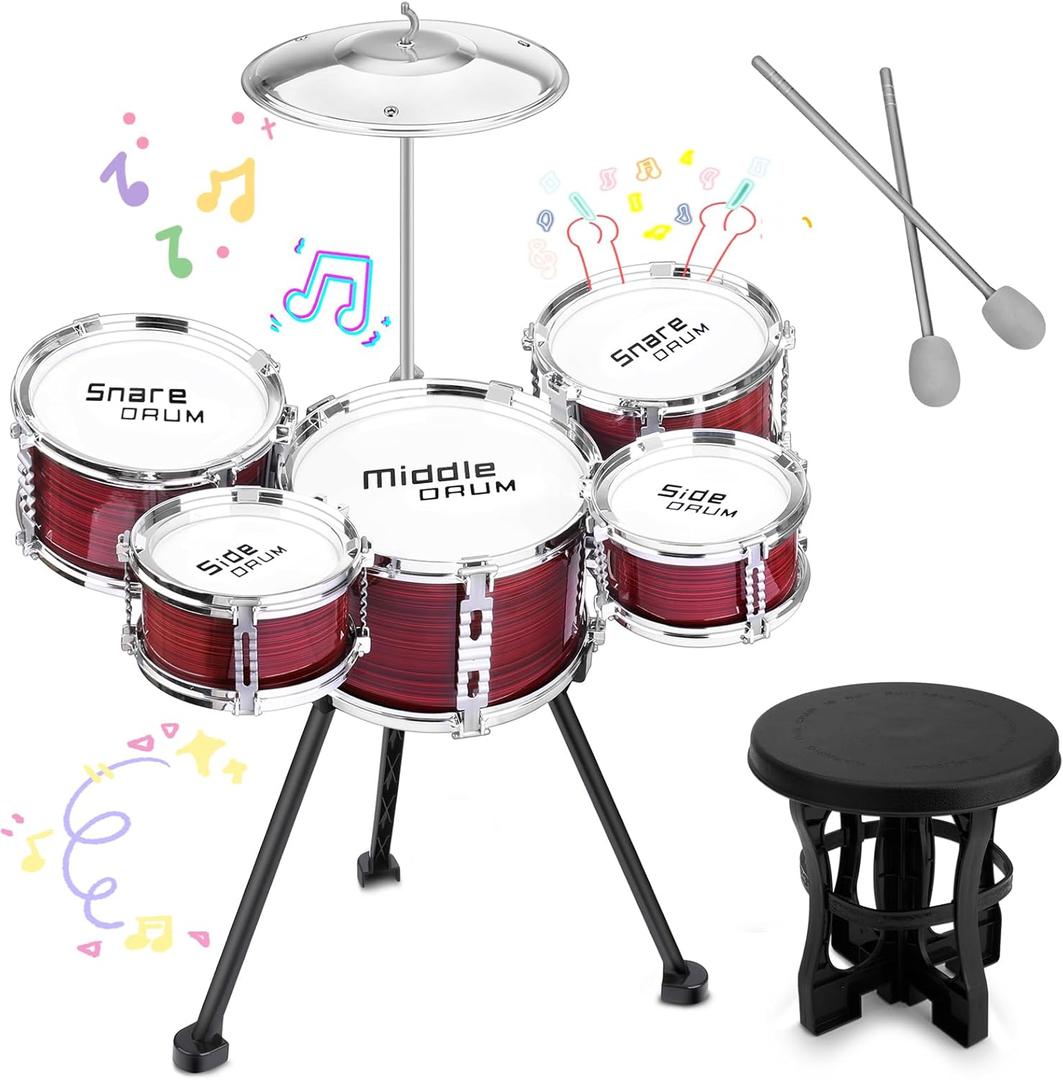Upgraded Kids Drum Set, 5 Piece Toy Set for Toddlers 35 Band Rock Jazz Drum Musical Instrument Toys for Boys Girls Christmas Birthday Gifts