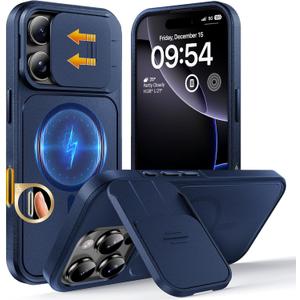 TOCOL for iPhone 16 Pro Case with Slide Camera Cover, Kickstand and Camera Control Button, Fit for MagSafe, Rugged Solid Phone Case, Non-Slip, Drop Protection, Blue