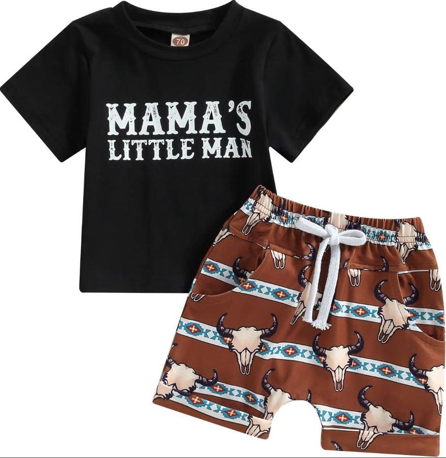 Gueuusu Western Baby Boy Summer Clothes Cow Print Short Sleeve T-Shirt Casual Jogger Shorts Toddler Cowboy Outfit 12-18M