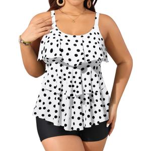 Yonique Women's Plus Size Tankini Swimsuits with Shorts Two Piece Bathing Suits Ruffle Swimsuits Tummy Control Swimwear (White) 22W