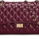 Quilted Crossbody Purse for Women Trendy Ladies Shoulder Bag with Chain Strap PU Leather Cross Body Bags Satchel HandBag (Wine Red), 10.2 x 6.5 x 3.5 inches
