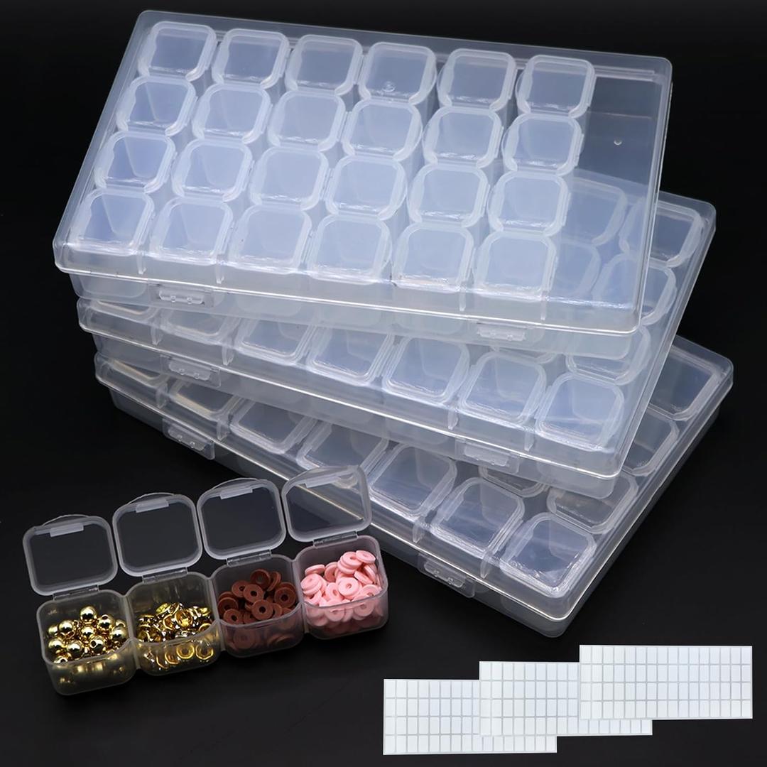 Gorofit Diamond Painting Bead Storage Containers, 3 Pack 84 Slots Plastic Craft Organizer Case Diamond Storage Box Accessories Storage Containers Adjustable Bead Case