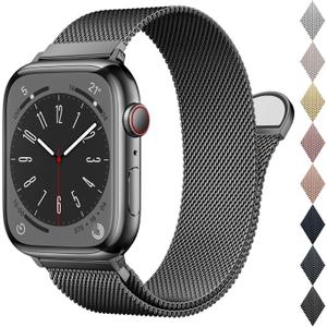 BELONGME Mesh Metal Loop Compatible with Apple Watch Band 40mm 41mm 38mm 42mm Series 11 10 9 8 7 6 5 4 3 2 1, SE 3 2 1 Women Men, Stainless Steel Strap with Magnetic Clasp for iWatch Bands (Black)