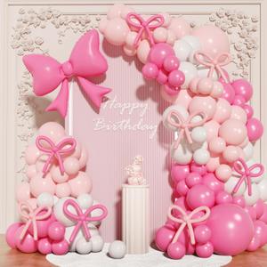 Coquette Birthday Decorations, 149 Pcs Pink Bow Balloon Garland Arch Kit for Bow Themed Coquette Birthday Tea Ribbon Party Decorations (Hot Magenta Pink)