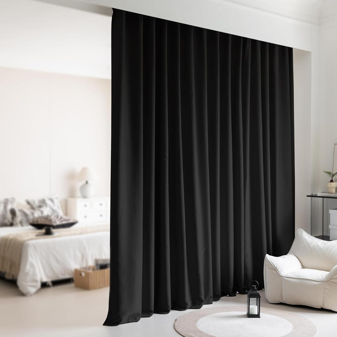 Room Divider Curtains, Blackout Track with Hook, Wall Theater Curtains for Living Room Bedroom(1Panel, Black, W8.3ft x H9ft)