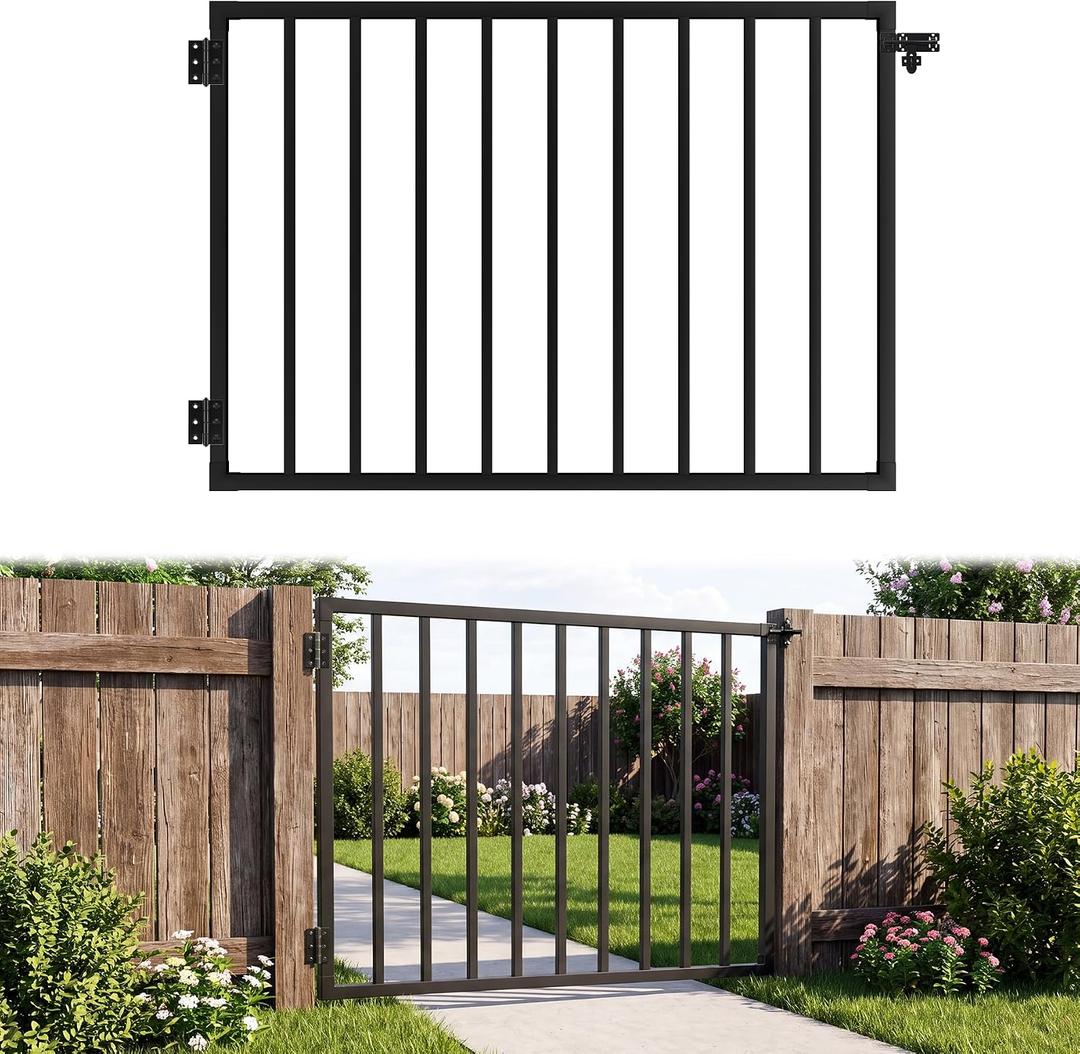 4ft.W x 42in.H Deck Gate Kit, Deck Gates Outdoor with Latch，Metal Garden Gate with Aama2604 Coat Finish Rust Resistant Finish for Yard, Patio, Deck and Outdoor Fence