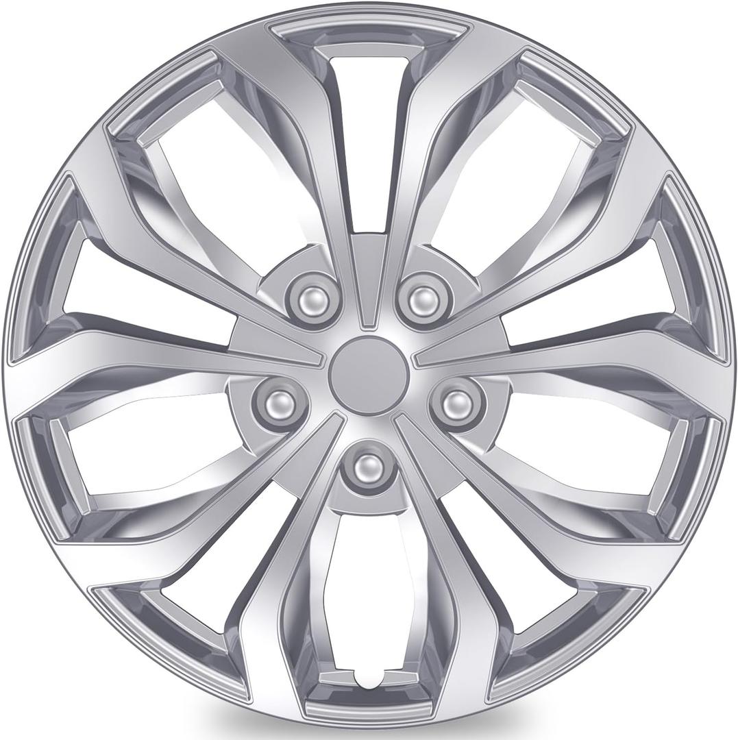 TangMiGe 4-Pack Universal Hubcaps Wheel Covers Replacement R15, Steel Wheel Rim Cover for Most Cars Trucks Sedans SUV, 15" 15 in Hub Caps (Silver Color, 15 inch)