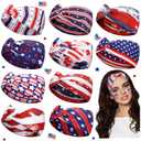 Jutom 10 Pcs American Flag Headbands for Women Red White Blue 4th of July Patriotic Twisted Hair Band USA Patriotic Stretchy Athletic Hair Accessories for 250th Independence Day Memorial Day