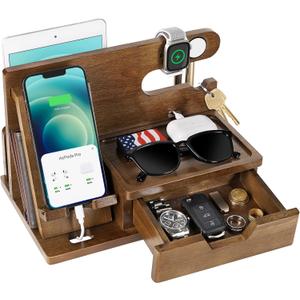 Gifts for Men Him Husband Dad, Wood Phone Docking Station with Drawer, Christmas Xmas Birthday Anniversary Men Him Husband Boyfriend Gifts from Girlfriend, Mens Nightstand Organizer Presents Ideas Gifts for Men Him Husband Dad, Wood Phone Docking Station with Drawer, Christmas Xmas Birthday Anniversary Men Him Husband Boyfriend Gifts from Girlfriend, Mens Nightstand Organizer Presents Ideas
