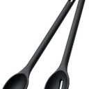 Silicone Spoons for Cooking, 600F Heat Resistant Cooking Spoon with Solid & Slotted Spoon for Mixing, Serving, Stirring, Scraping, BPA Free Silicone Kitchen Utensil Set, Dishwasher Safe (2Pcs, Black)