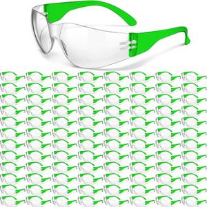 Yunsailing 100 Pack Bulk Safety Glasses Eye Protection Goggles for Women Men DIY Construction Lab (Clear Lens and Green Frames)