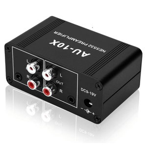 Mini Small Stereo Audio preamplifier, Headphone Amplifier, Gain 20dB Phono Turntable Phonograph preamp, Dual op amp NE5532 with RCA 3.5mm Input to RCA 3.5mm Output