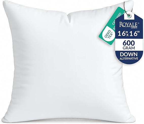 Royale Linens Throw Pillow Insert 1 Pack 16x 16 Inch  Covers Pillow Insert - Square Pillow - Bed & Couch Pillow - Sofa Pillow Insert - Decorative Pillow Insert - Inner Cushion - Pillow & Shams Stuffer White
